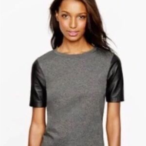 J. Crew Gray T-Shirt with Black faux Leather Short-Sleeves